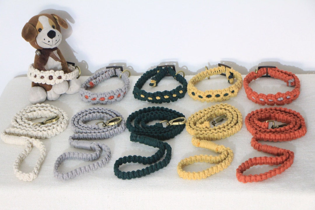 Adjustable Macrame Dog Collar and Leash Set Handmade Macrame Dog Leash