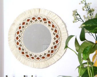 Boho macraméspiegel | Boho wandspiegel | Geweven wanddecoratie | Muurhanger macraweave | Moderne spiegel | Statementspiegel | Geweven franjedecor