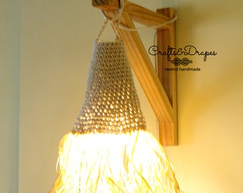 Handmade Crochet Lampshade | Boho Light Pendant | Raffia Lampshade  | Suspension light | Fringe chandelier | Crochet Light