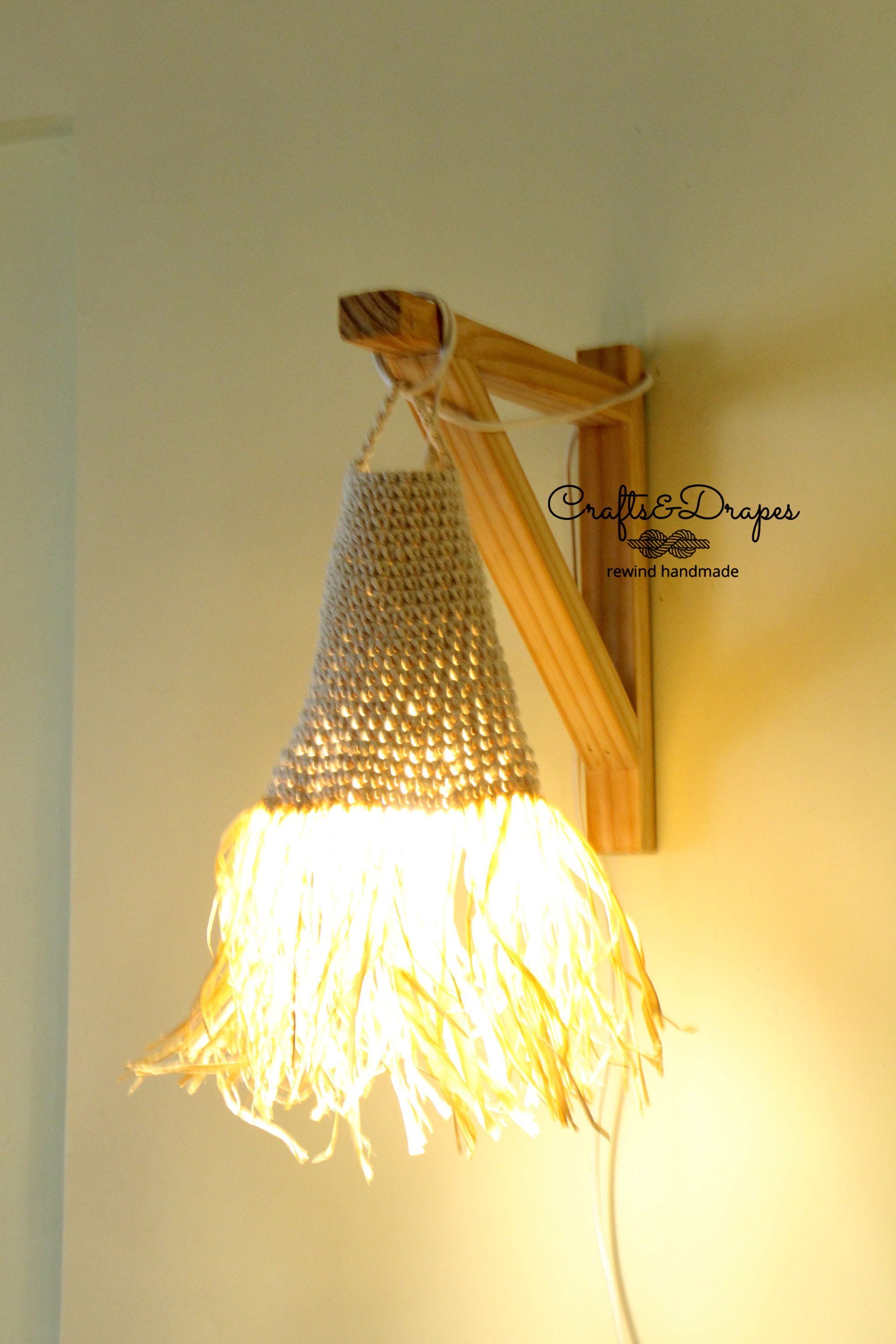 Handmade Crochet Lampshade | Boho Light Pendant | Raffia Lampshade  | Suspension light | Fringe chandelier | Crochet Light