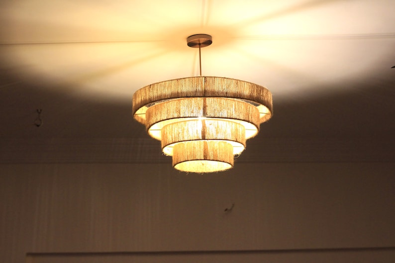 Handmade macrame light pendant with coastal-style lampshade, sustainable home lighting