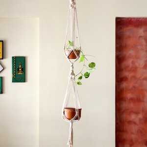 Macrame Plant Hanger Double Planter Boho Hanging Macrame Hanging Pot Holder 70 Long image 1