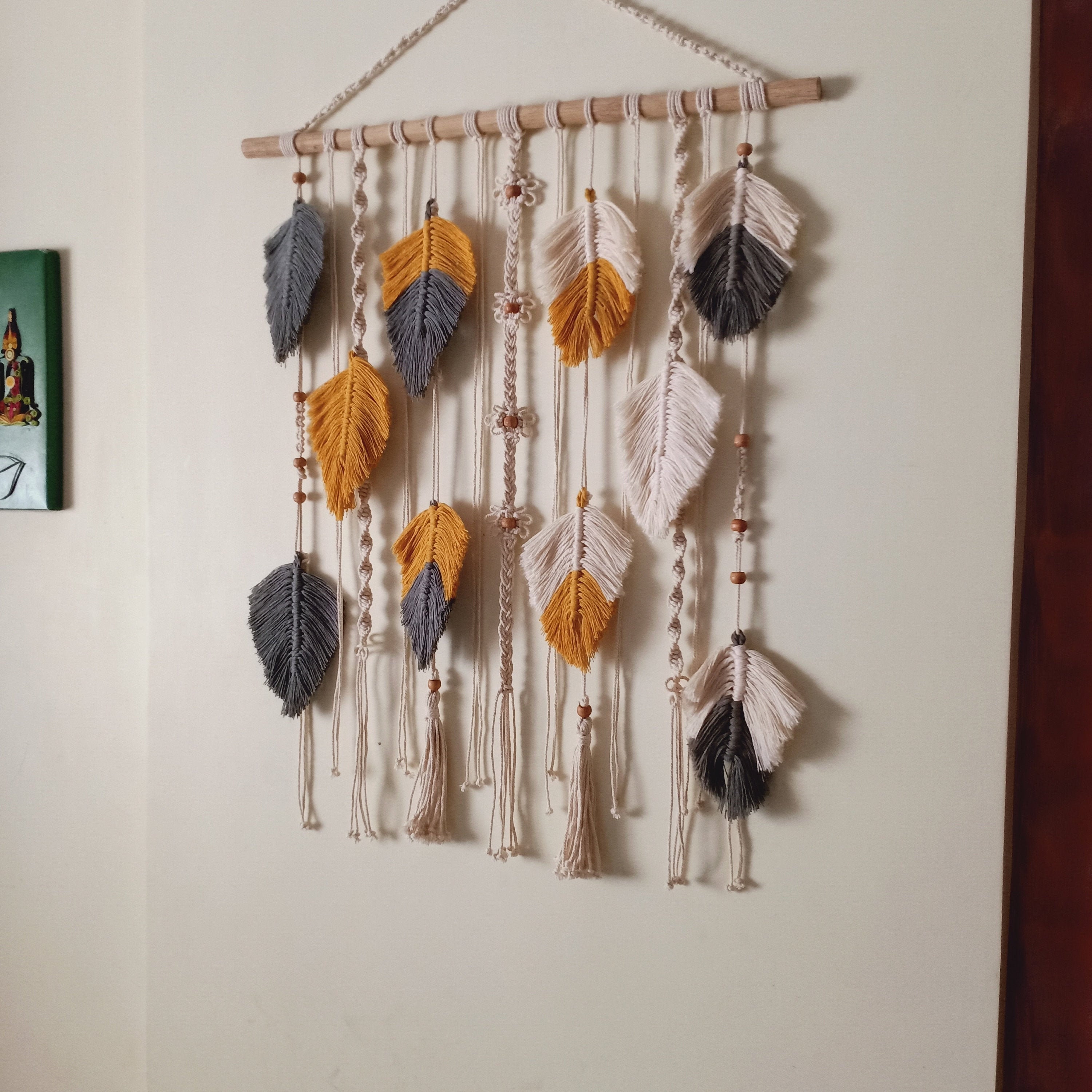 Macrame Wall Hanging Yarn Wall Art Macrame Feather Modern Etsy