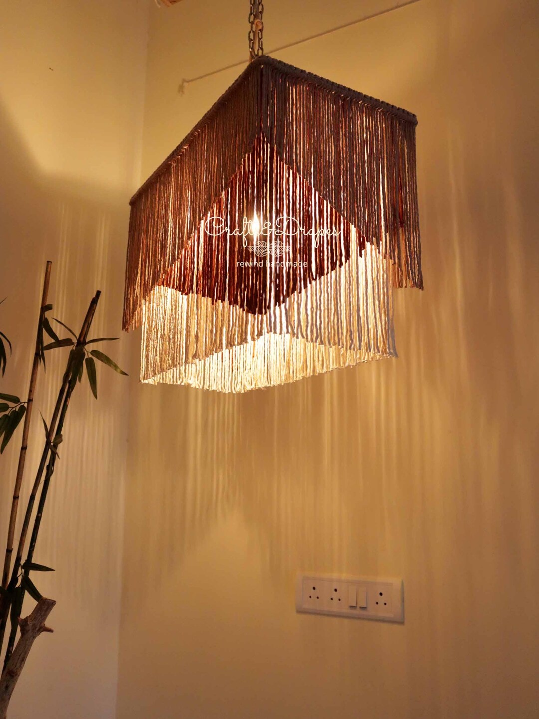 Boho Fringe Chandelier | Macrame Pendant Light | Macrame Tassel ...