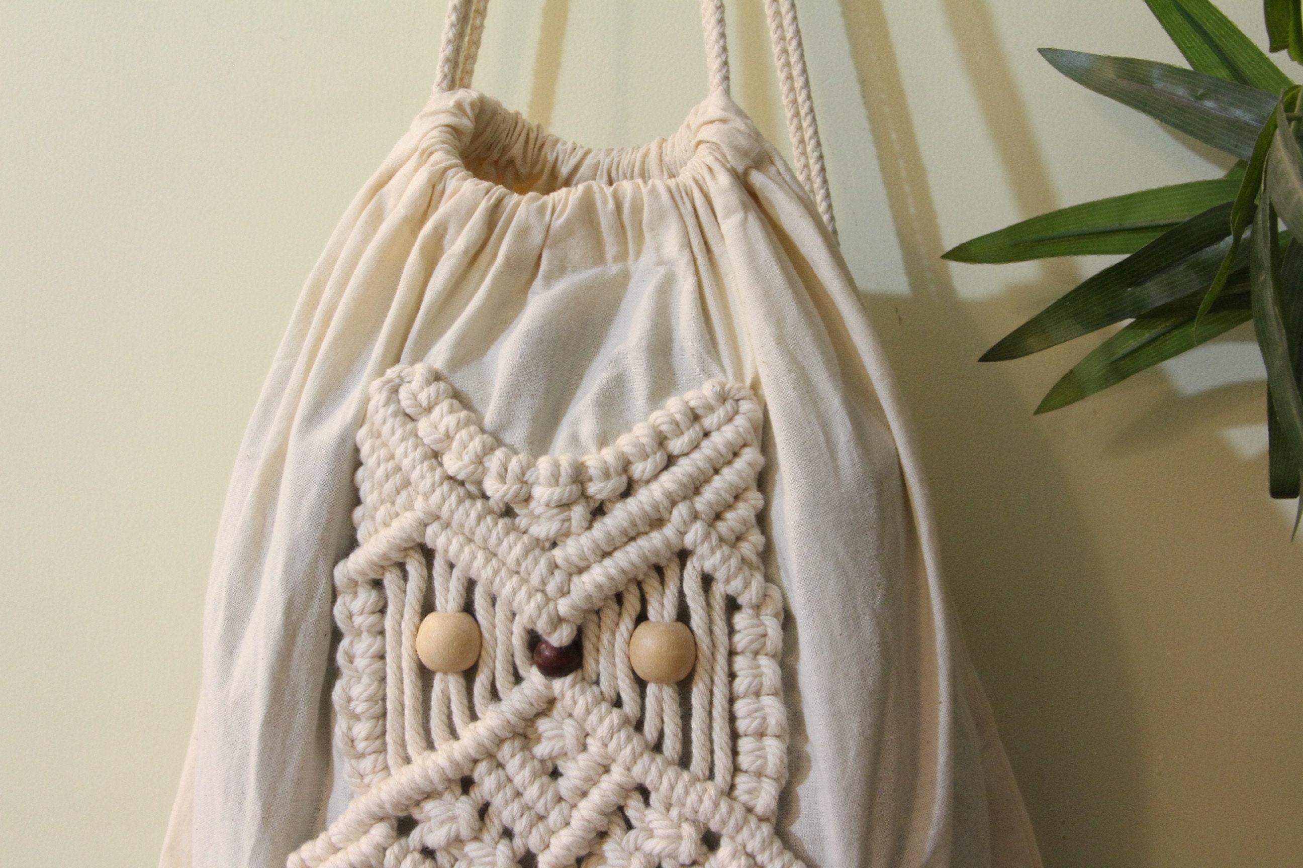 Drawstring Backpack Macrame Bag Rucksack Bag Summer Art Bag Etsy