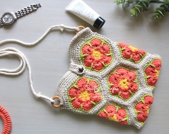 Boho Crochet Sling Bag: African Flower Granny Square Handbag