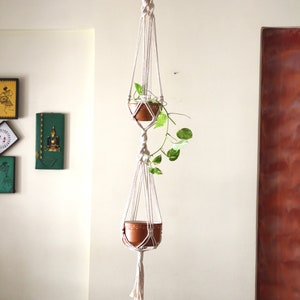 Macrame Plant Hanger Double Planter Boho Hanging Macrame Hanging Pot Holder 70 Long image 6