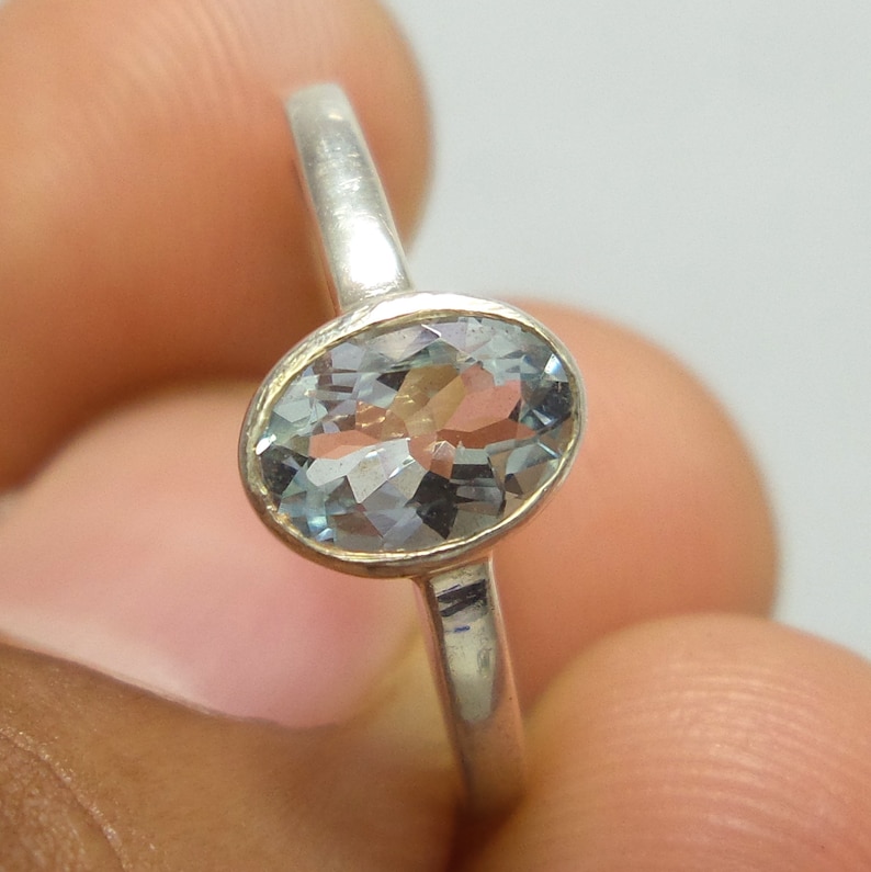 6x8 MM Natural Light Blue Aquamarine Oval Shape Gemstone 925 Sterling Silver Ring Bezel Setting Aquamarine Ring Handmade Anniversary Ring
