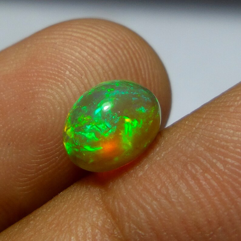 Fire Opal Loose Gemstone 1.4 Carat 9x7x5 MM Natural Green Fire Ethiopian Welo Fire Opal Oval Shape Cabochon