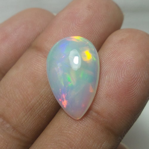 8.65 Carat 20.6x13.3x6.6 MM Natural AAA White Base Rainbow Fire shops Ethiopian Opal Pear Shape Cabochon,Top Multi Fire Welo Opal Loose Gemstone