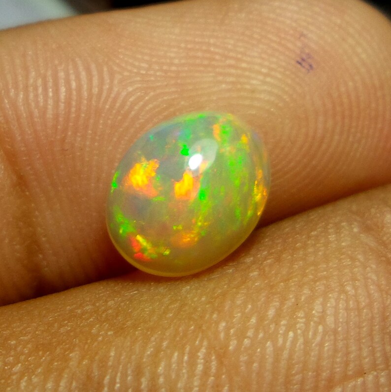 Natural Ethiopian Welo Fire Opal Oval Shape Cabochon Stone 1.5 Ct Loose Gemstone