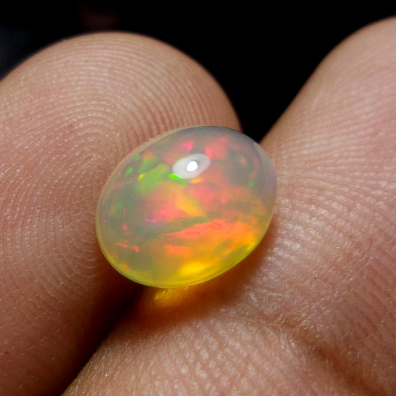 2.1 Carat 10.1x8.1x6.1 MM Natural Ethiopian Welo Fire Opal Oval Shape Cabochon Calibrated Size Multi Fire Opal Loose Gemstone
