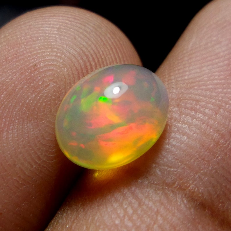 2.1 Carat 10.1x8.1x6.1 MM Natural Ethiopian Welo Fire Opal Oval Shape Cabochon Calibrated Size Multi Fire Opal Loose Gemstone