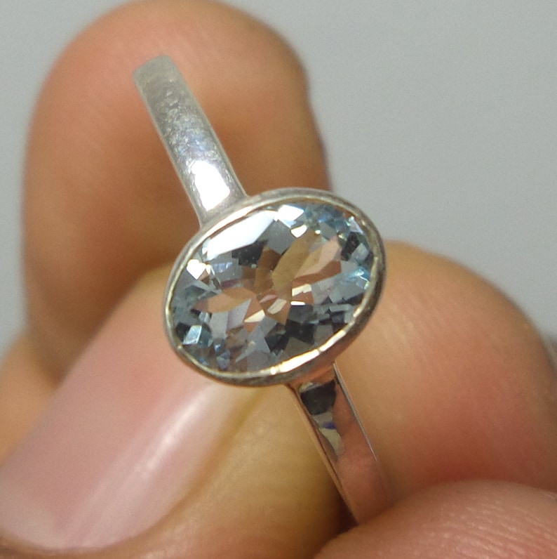 6x8 MM Natural Light Blue Aquamarine Oval Shape Gemstone 925 Sterling Silver Ring Bezel Setting Aquamarine Ring Handmade Anniversary Ring