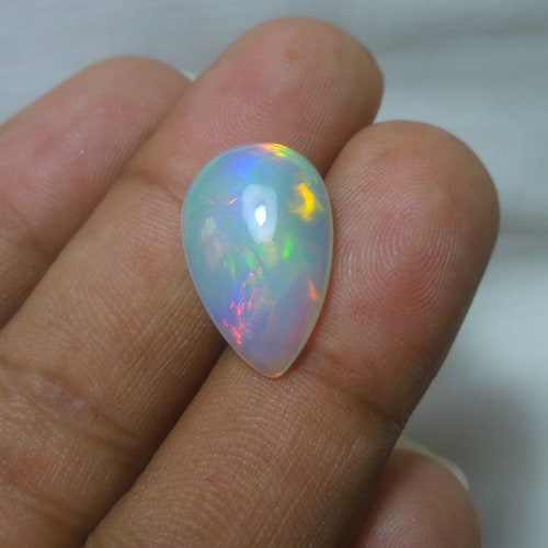 8.65 Carat 20.6x13.3x6.6 MM Natural AAA White Base Rainbow Fire shops Ethiopian Opal Pear Shape Cabochon,Top Multi Fire Welo Opal Loose Gemstone