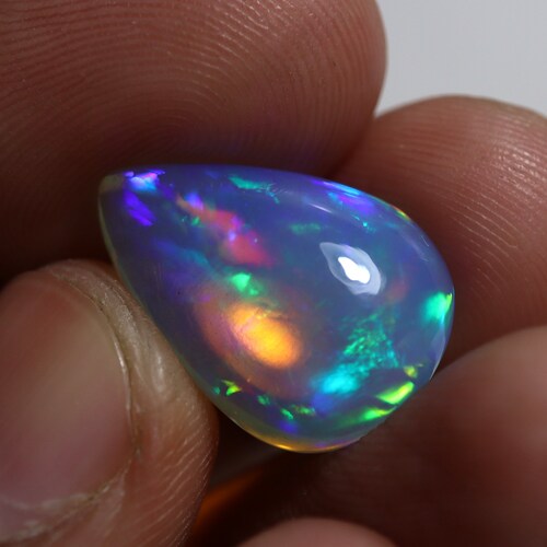 8.2 Carats 17.8x12.5x7.5 MM Natural Transparent Red Green Multi Flash Fire Ethiopian Opal Pear Shape Cabochon, Untreated Welo Opal outlets Gemstone