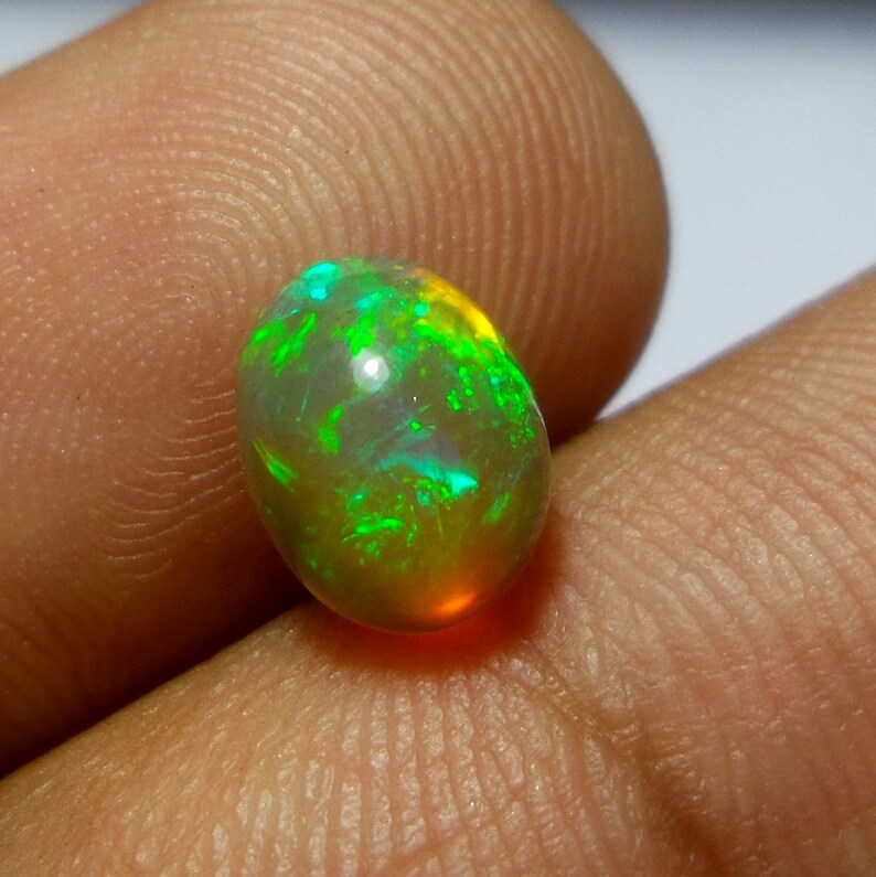 Fire Opal Loose Gemstone 1.4 Carat 9x7x5 MM Natural Green Fire Ethiopian Welo Fire Opal Oval Shape Cabochon