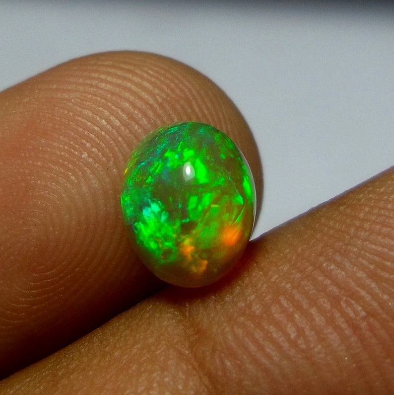 Fire Opal Loose Gemstone 1.4 Carat 9x7x5 MM Natural Green Fire Ethiopian Welo Fire Opal Oval Shape Cabochon