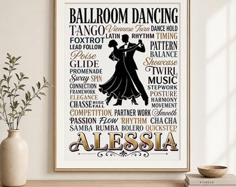 Personalized Ballroom Dance Word Art Poster, Custom Name Print, Dancer Gift Wall Decor
