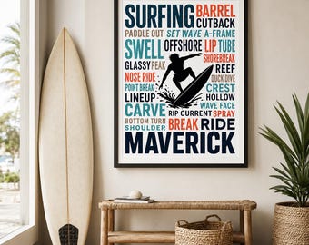 Personalized Surf Name Print, Custom Surfer Poster, Beach Room Decor Gift Keepsake