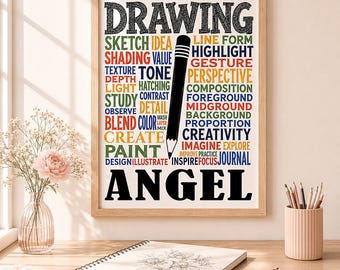 Personalized Drawing Poster, Custom Name Print, Art Room Wall Decor