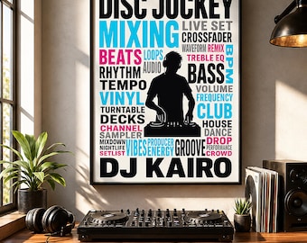 Personalized Disc Jockey Poster, Custom Name Print, Music Room Decor
