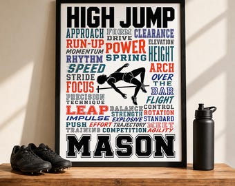 Personalized Track Field Poster, Custom High Jump Name Print, Athlete Gift Room Wall Decor