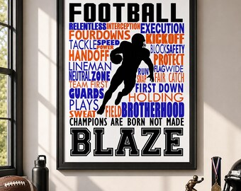 Personalized Sports Poster, Custom Football Name Print, Athlete Wall Decor