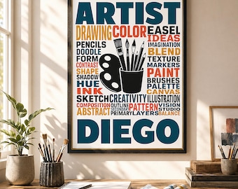 Personalized Artist Print, Custom Name Poster, Creative Room Wall Art
