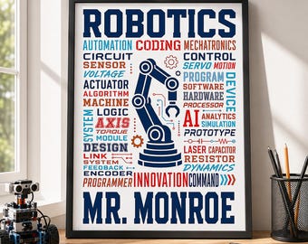 Personalized Robotics Poster, Custom Teacher Name Print, STEM Classroom Wall Decor