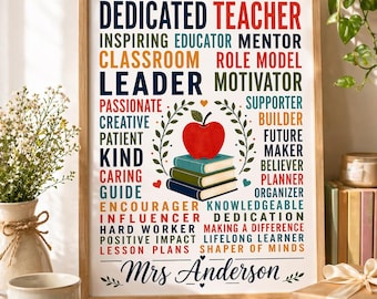 Personalized Teacher Name Poster, Custom Classroom Decor, Appreciation Gift Print