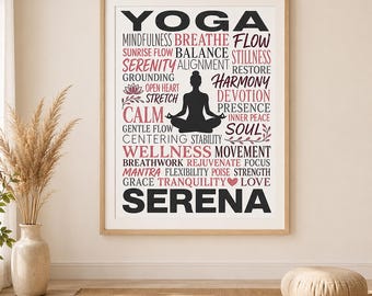 Personalized Yoga Word Art Poster, Custom Name Meditation Print, Yoga Gift Wall Decor