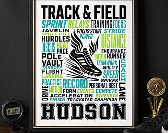Personalized Track Field Word Art Poster, Custom Runner Name Print, Athlete Gift Decor
