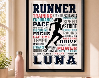 Personalized Runner Poster, Custom Name Print, Track Athlete Wall Decor