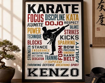 Personalized Karate Word Art Poster, Custom Martial Arts Name Print, Karate Gift Wall Decor