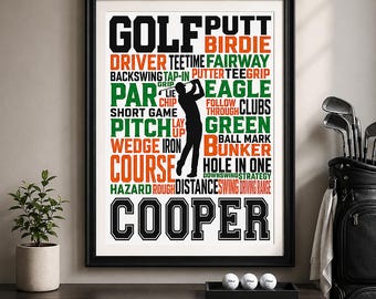 Personalized Golfer Poster, Custom Name Print, Golf Room Wall Decor