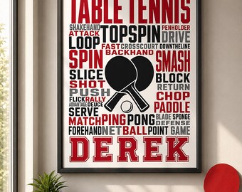Personalized Table Tennis Poster, Custom Name Print, Player Wall Art, Sports Room Decor