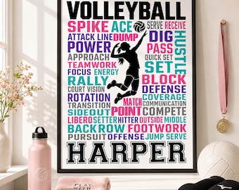Personalized Sports Poster, Custom Volleyball Name Print, Athlete Wall Decor