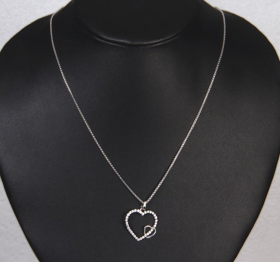 925 Sterling Silver Two Connected Love Hearts Round cut CZ Ladies Pendant Charm 3.82 Grams 0.41 Ct BLPD4