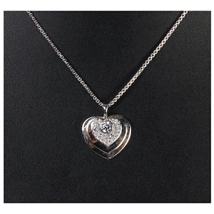 925 Sterling Silver Two Connected Love Hearts Round cut CZ Ladies Pendant Charm 3.82 Grams 0.41 Ct BLPD4