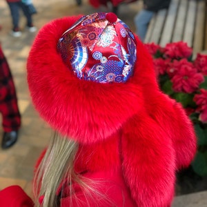 Wunderschöner Tibetischer Mönchshut aus echtem Fuchspelz und Brokat