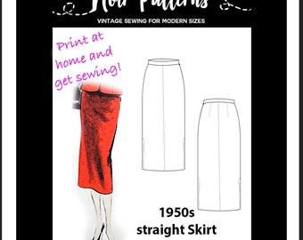 1950s Straight Skirt Pattern size 8-10 - PDF Multi size Retro Vintage 50s Wartime