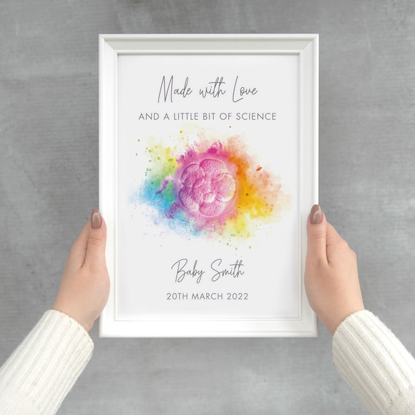 IVF keepsake gift, personalised embryo print, made with love and a little bit of science, IVF baby Announcement, Pregnancy Keepsake gift.