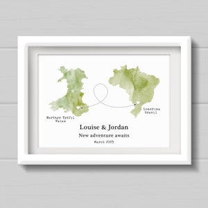 Moving countries gift, Personalised Watercolour Style Map Print, travel gift for friend moving countries in any colour. image 8