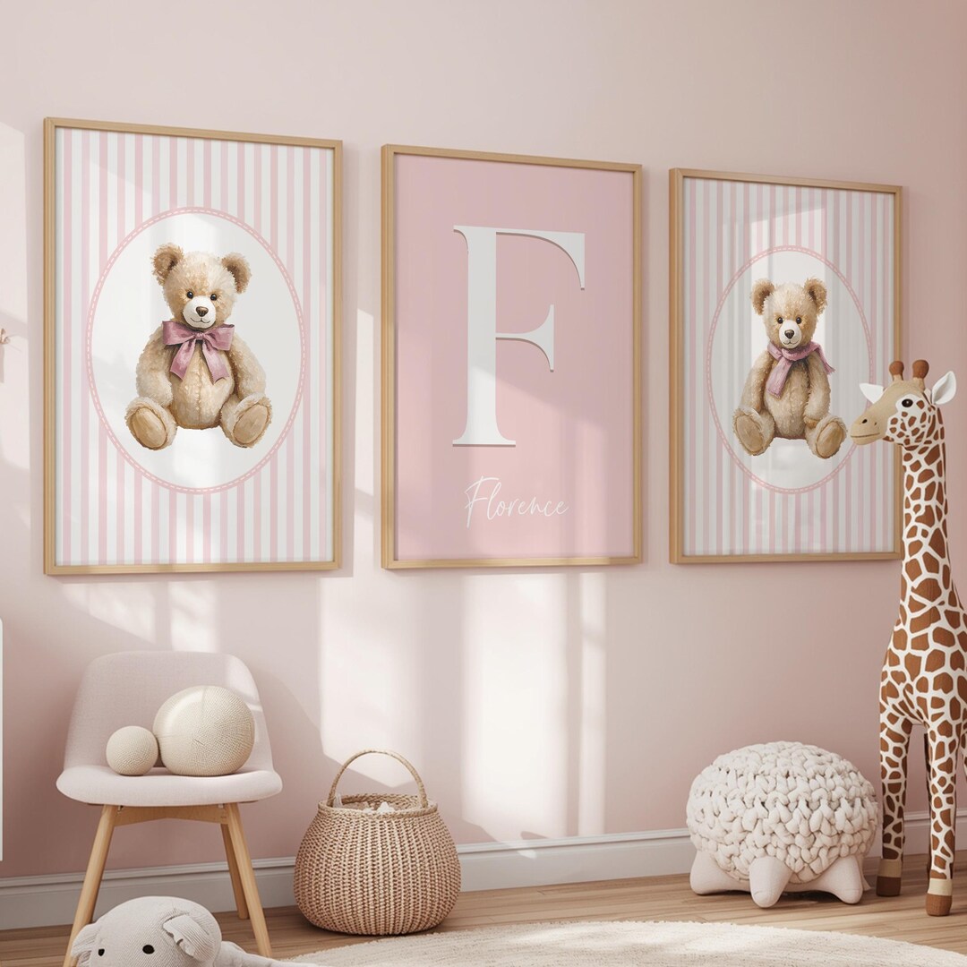 Teddy Bear Girls Nursery Prints, Pink Set of 3 Teddy Decor. - Etsy UK