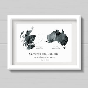 Moving countries gift, Personalised Watercolour Style Map Print, travel gift for friend moving countries in any colour. image 7
