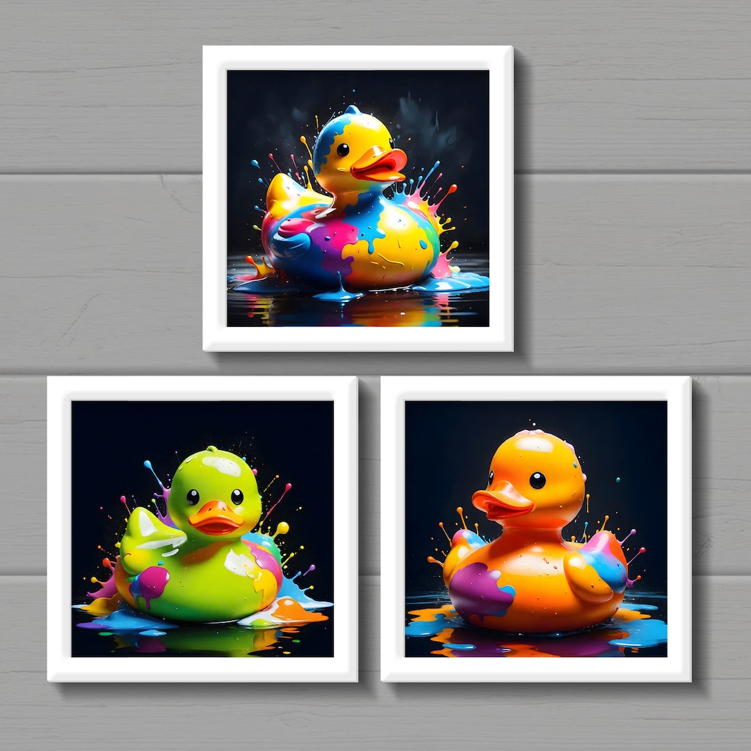 Quirky Bathroom Prints, Colourful Duck Wall Art, Rubber Ducks Bath Time ...