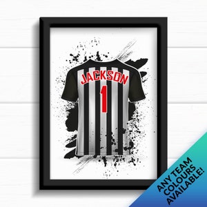 Football bedroom print, Personalised Boys room wall art, any colour football shirt print with name, sport teen decor, team birthday gift