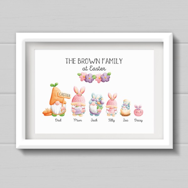 Easter family gonk print, Personalised Gonk Print for Spring decor