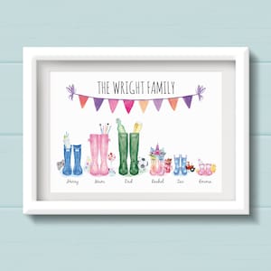 Welly Boot Personalised Family Print. Christmas or Birthday Gift for mum or grandma. Wellington Boots Housewarming Gift. New Home Present.